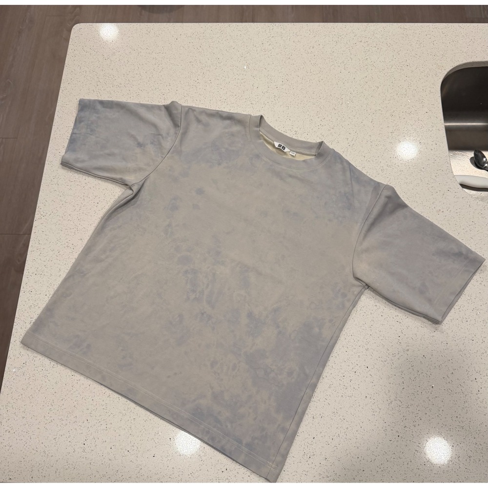 Uniqlo U AIRism Cotton Oversized Tie Dye T-Shirt Blue Grey Mens Medium